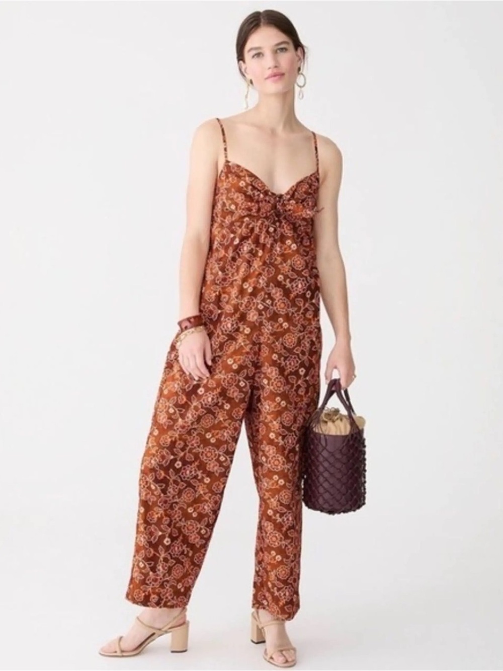 J. Crew Tie-front jumpsuit in vintage vines size 2 brown